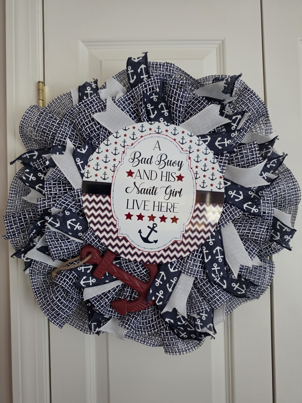 Nautical Anchor Door Wreath - Navy, White, Red